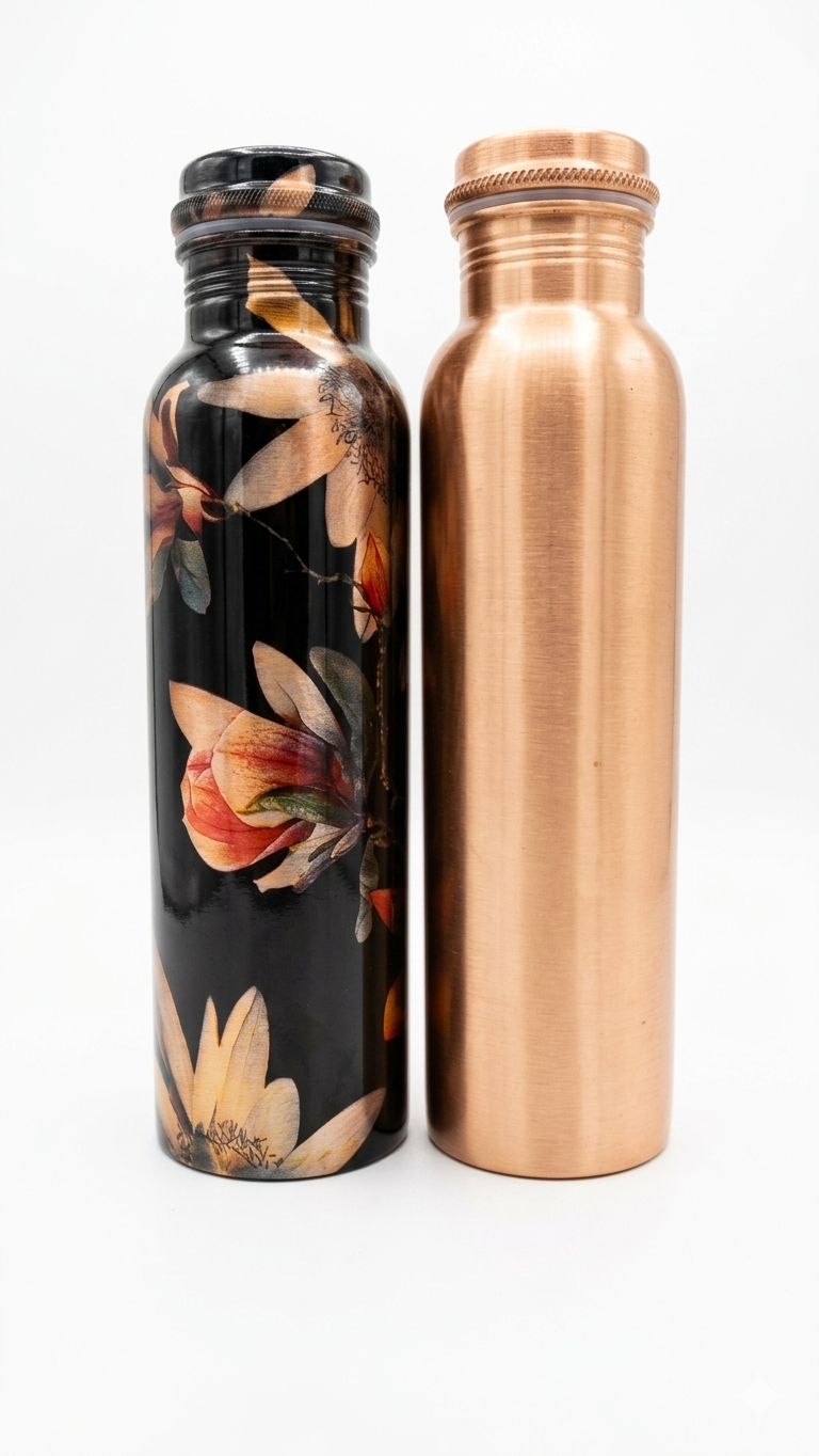 Designer Copper Water Bottle – Printed Coated Copper Bottle for Stylish Daily Use
