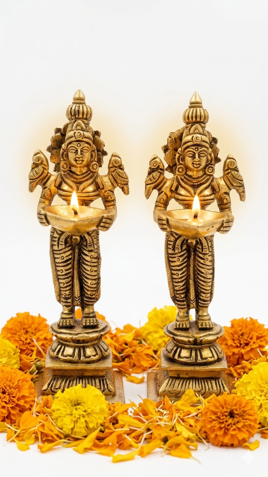 Premium Brass Deep Laxmi Pair with Diya Holder for Pooja & Decor