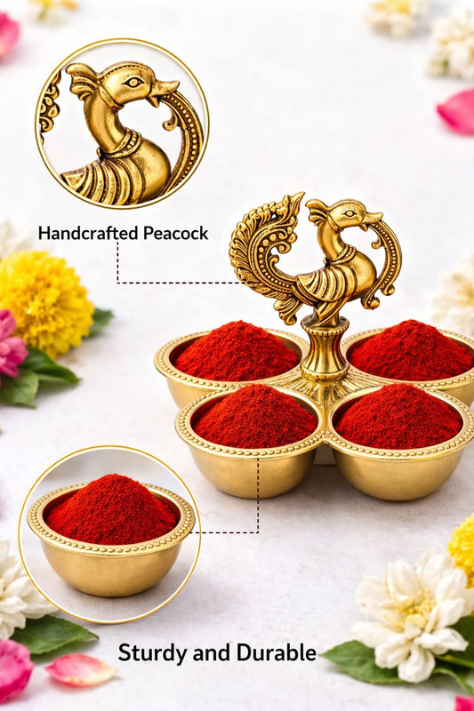 Heavy Brass Peacock Kumkum Holder | PoojaSahitya