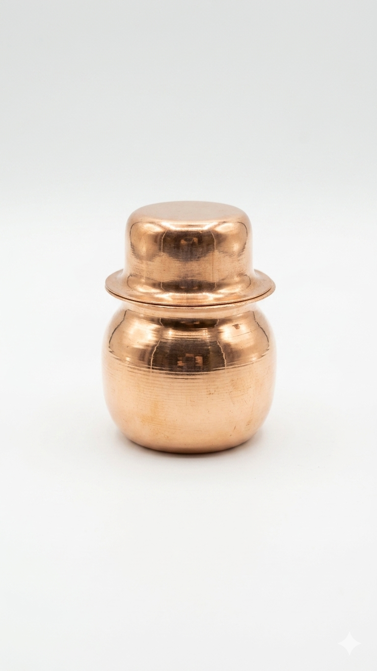 Pure Copper Jal Kalash Wati for Pooja | Small Size Copper Pot with Lid