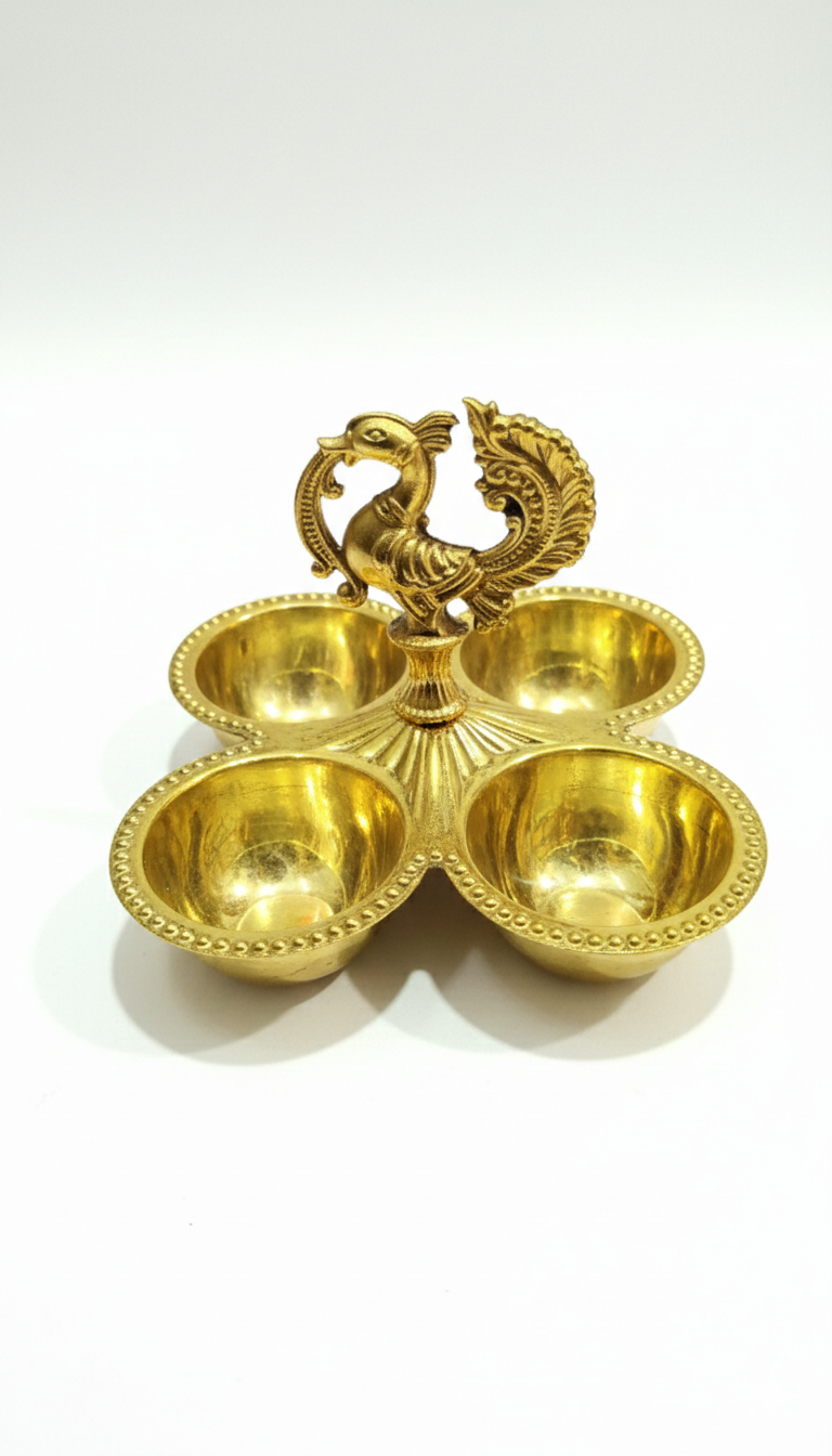 Heavy Brass Peacock Kumkum Holder | PoojaSahitya