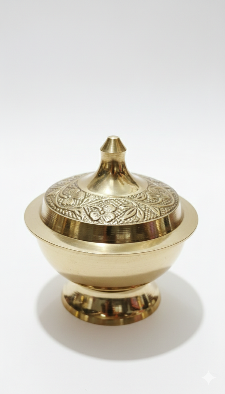 Brass Tray Set with Two Bowls with Lid