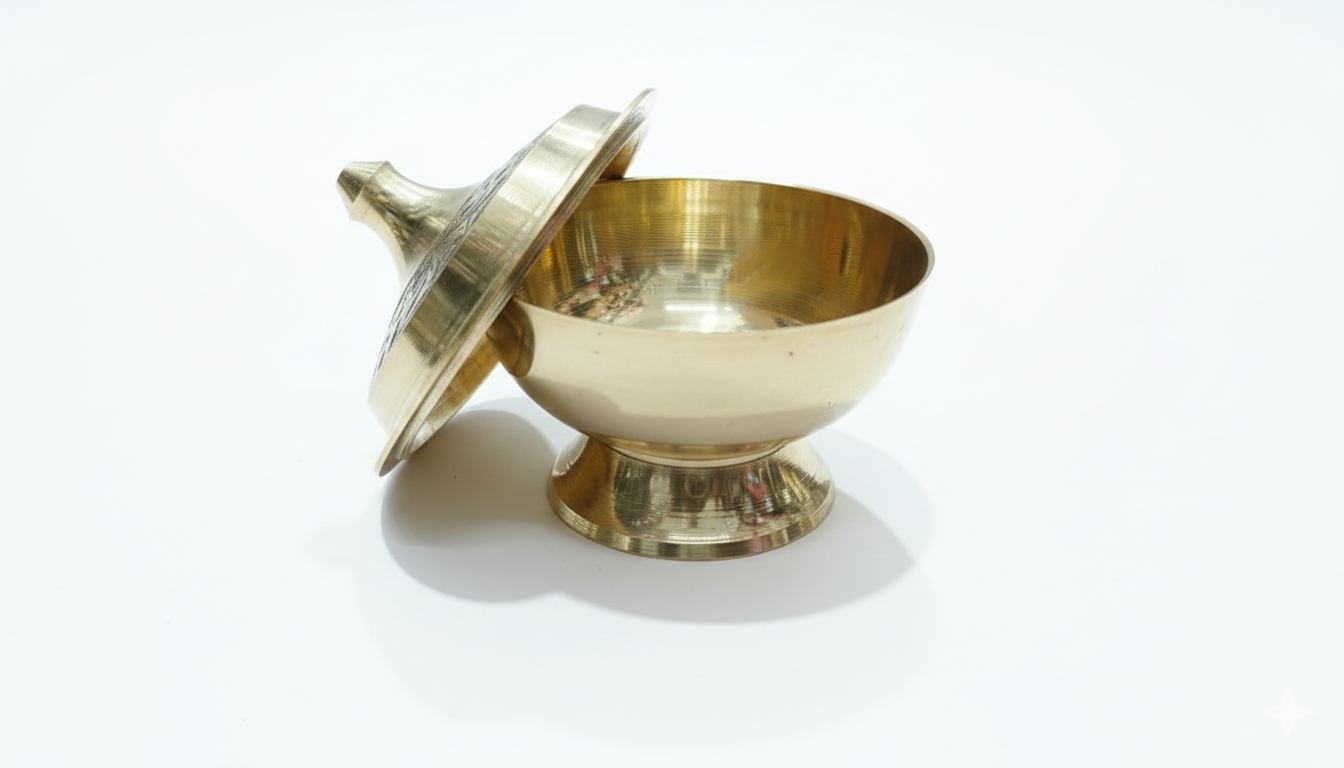 Brass Tray Set with Two Bowls with Lid