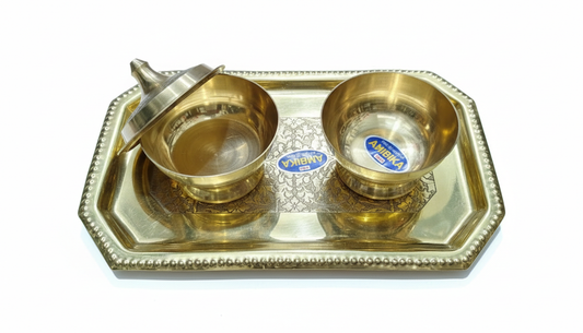 Brass Tray Set with Two Bowls with Lid
