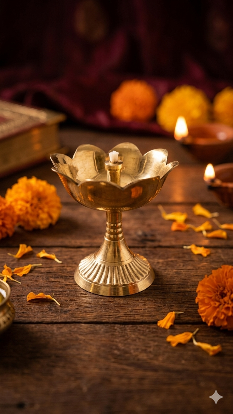 Brass Lotus Diya – Traditional Kamal Deep for Pooja & Temple Decor