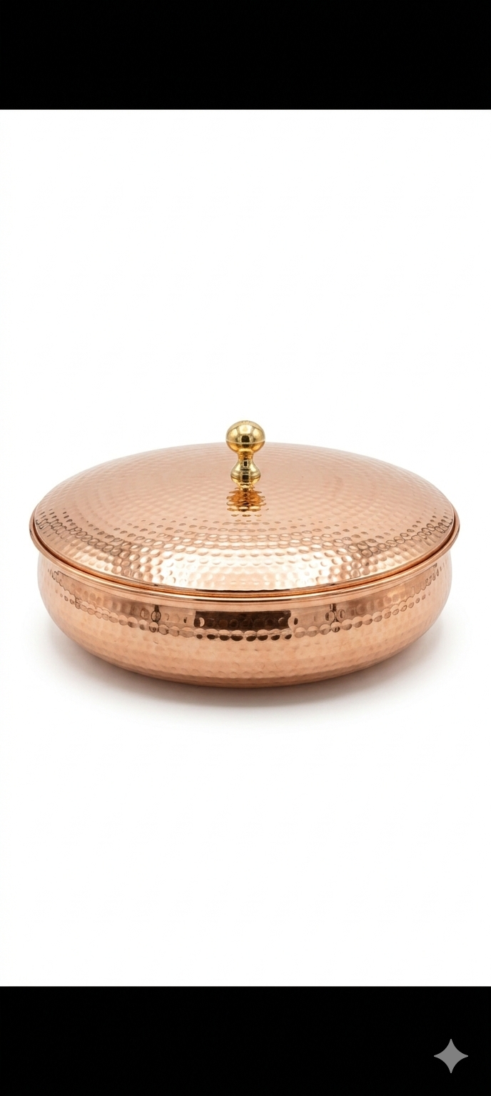 Heavy Copper Kadhai with Lid – Traditional Cookware