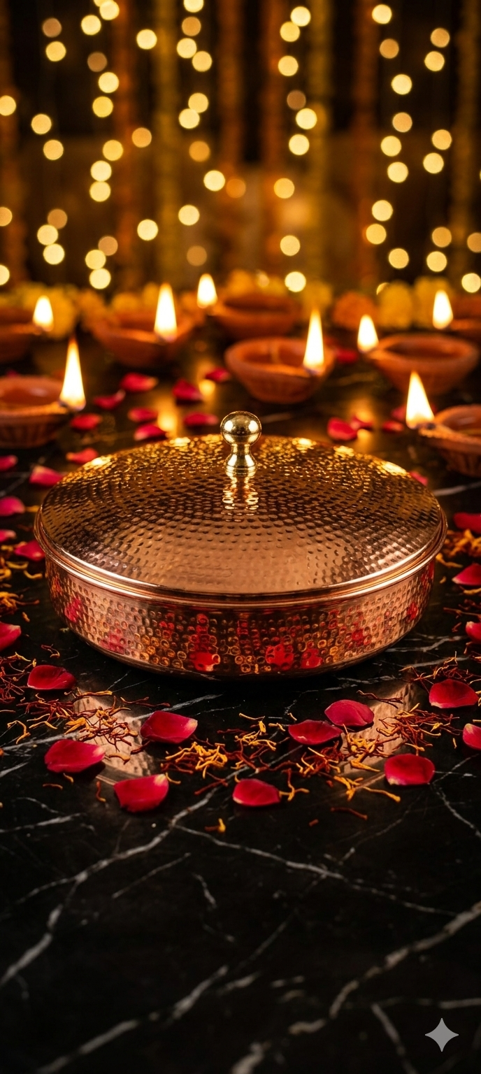 Heavy Copper Kadhai with Lid – Traditional Cookware
