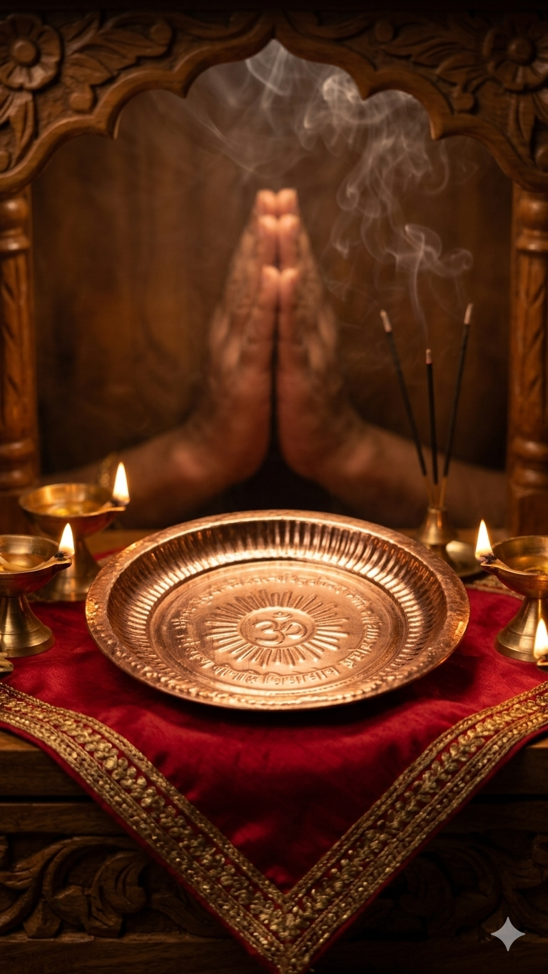 Copper Aum Design Plate for Adhikmas | Traditional Copper Pooja Thali