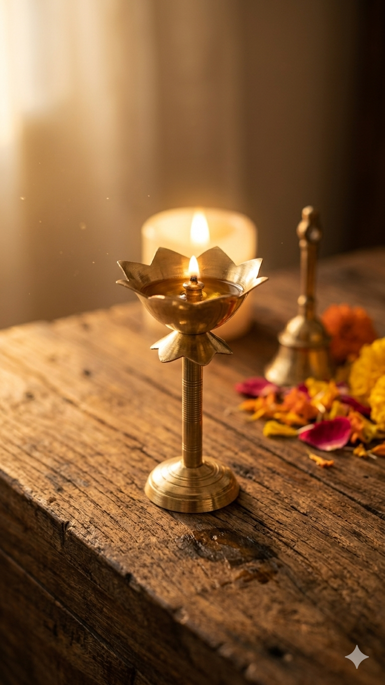 Brass Kamal Deep Stand – Lotus Design Pooja Diya Stand