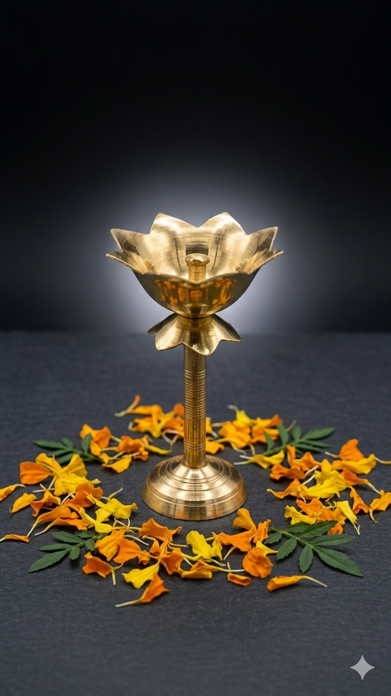 Brass Kamal Deep Stand – Lotus Design Pooja Diya Stand