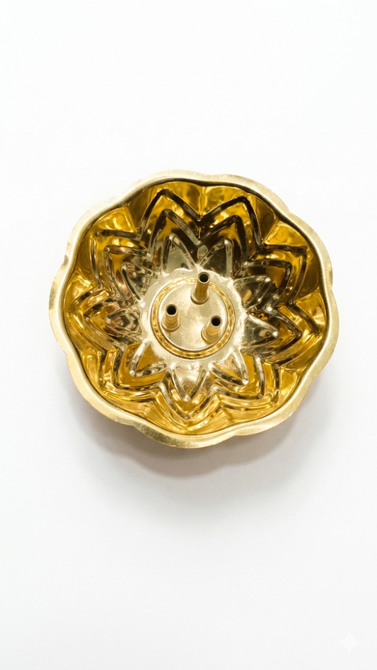 Brass Flower Agarbatti Stand (3 Hole) for Pooja & Daily Use