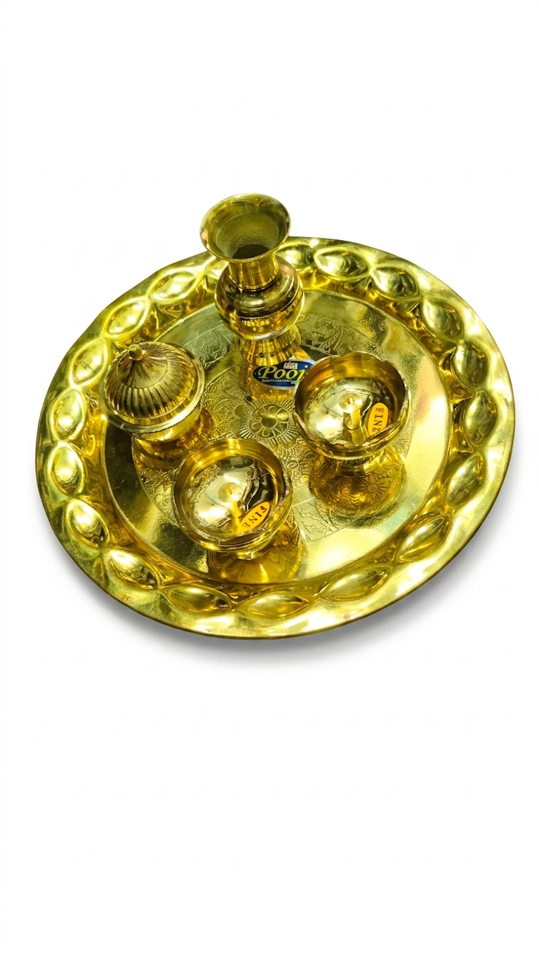 Premium Brass Pooja Thali Set with Diya, Kalash & Accessories