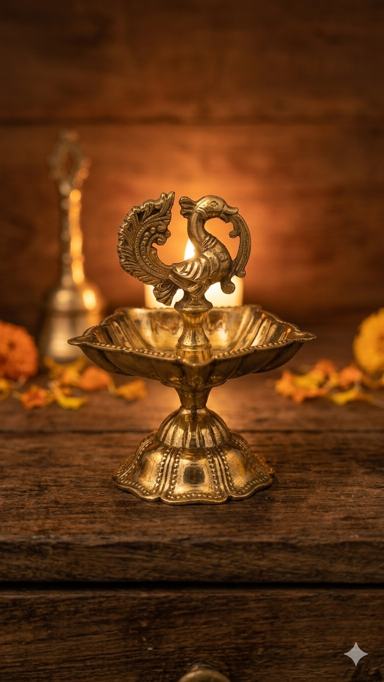 Brass Peacock Deep – Traditional Peacock Design Pooja Diya