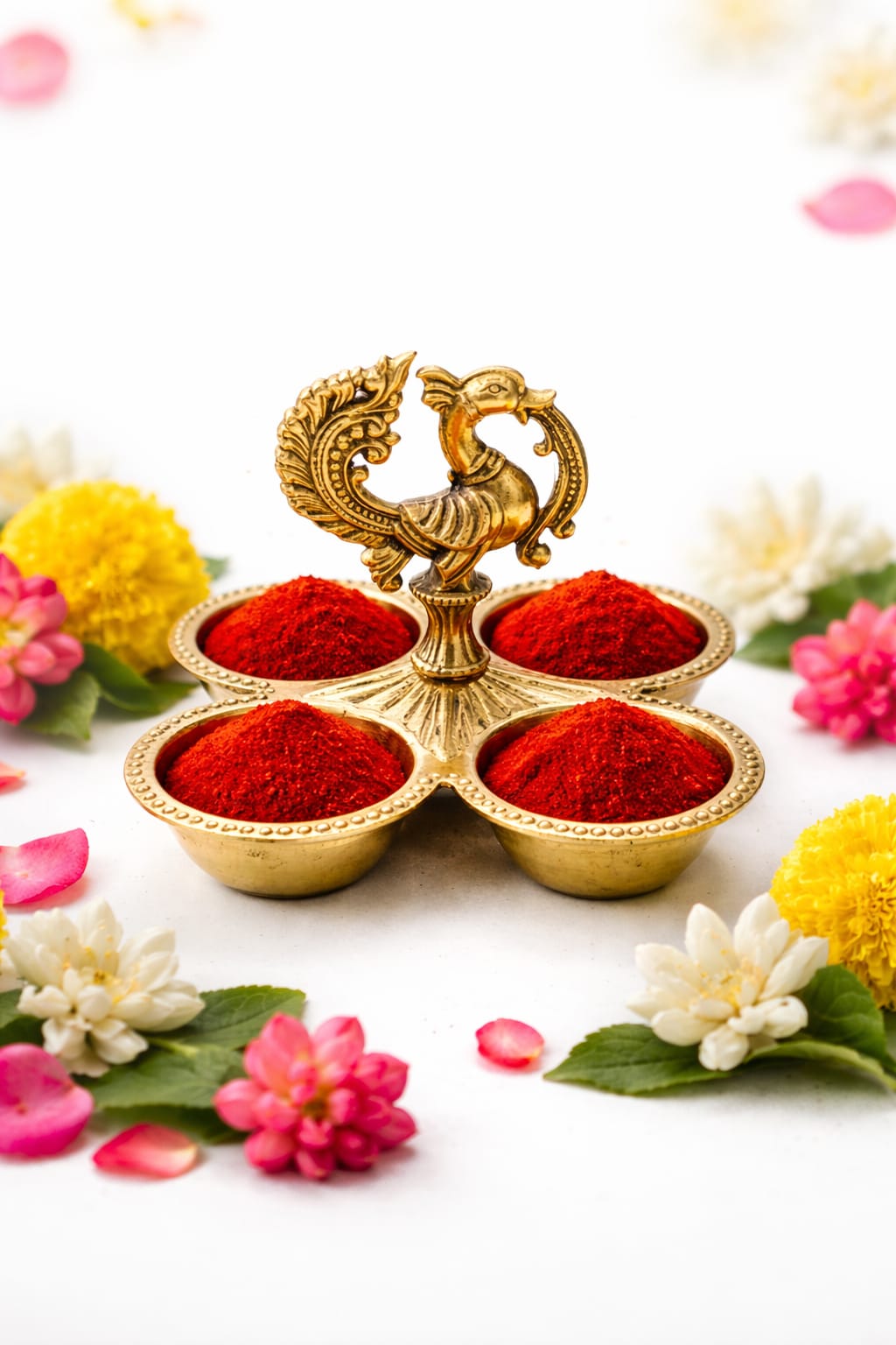 Heavy Brass Peacock Kumkum Holder | PoojaSahitya