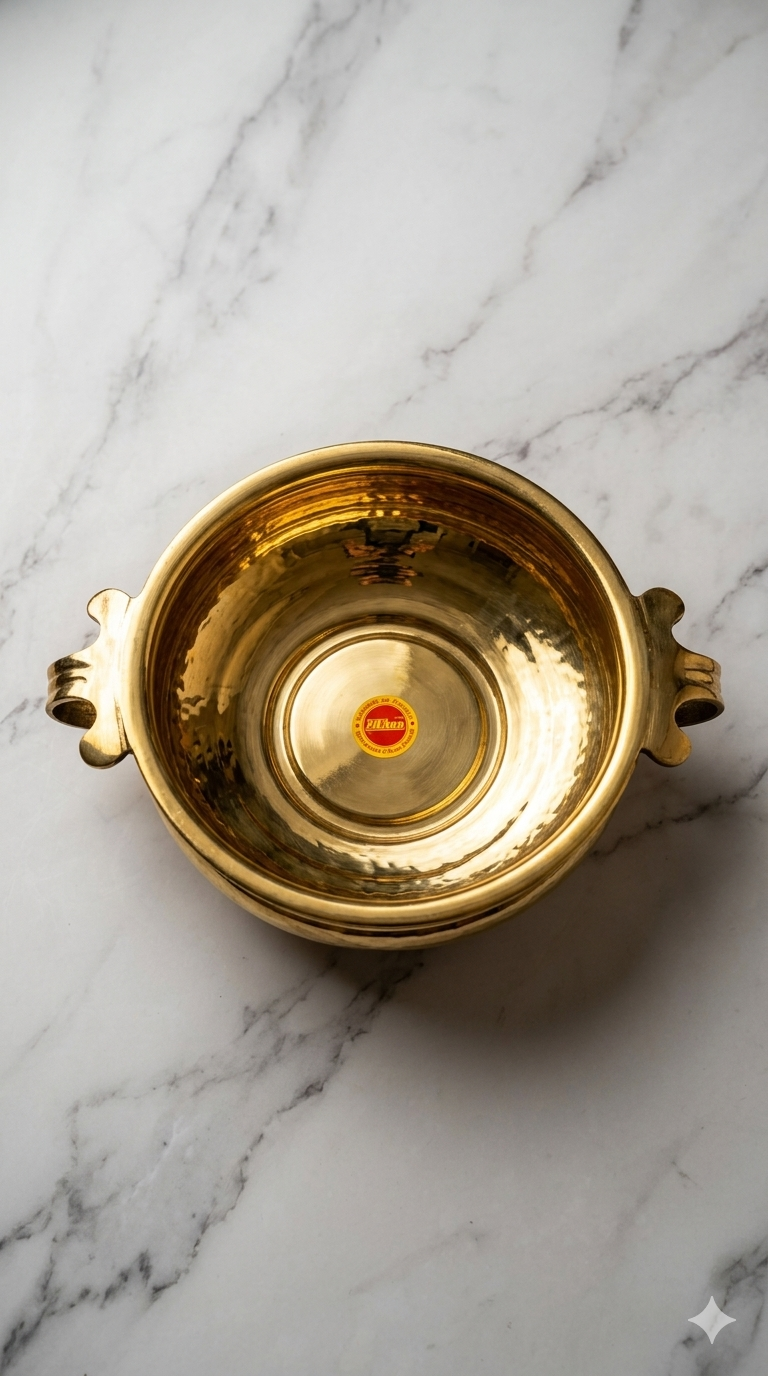 Premium Brass Decorative Urli Bowl with Handles for Water & Flower Decoration
