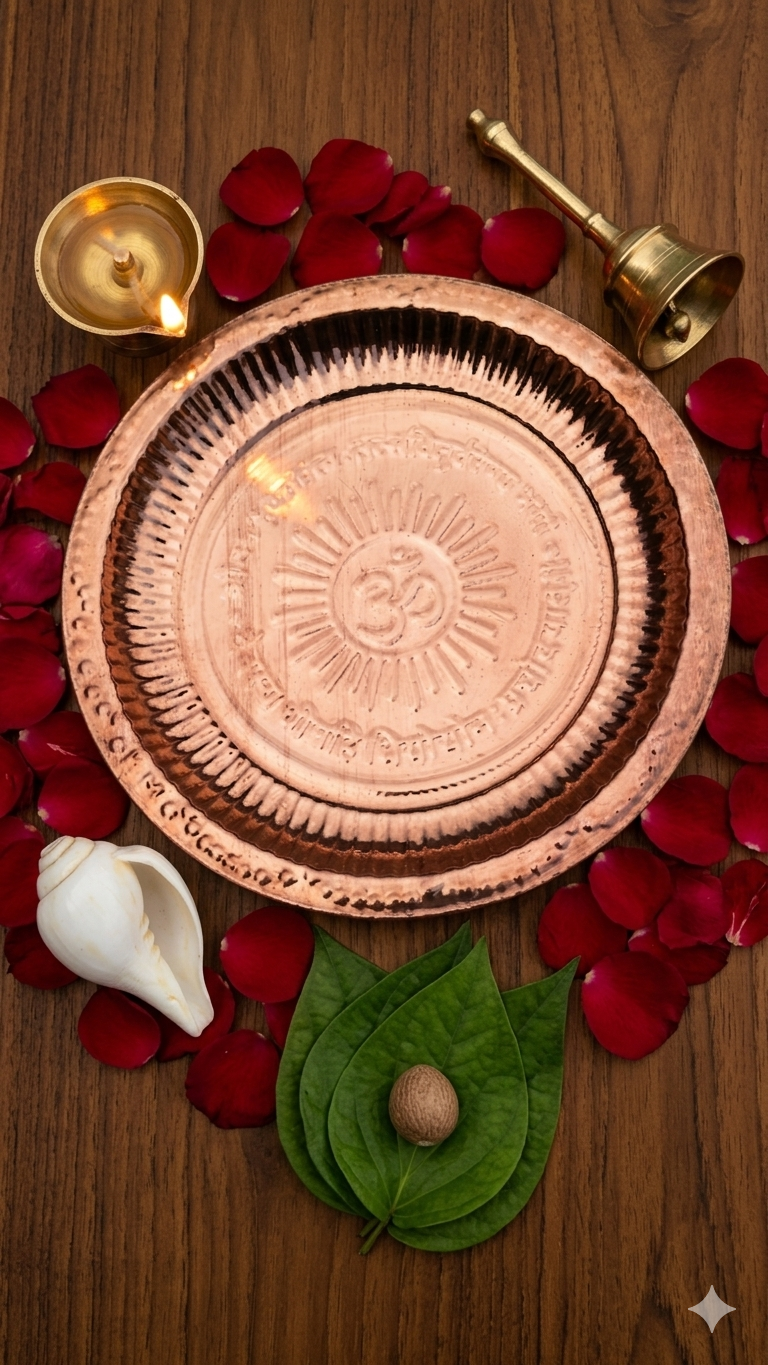 Copper Aum Design Plate for Adhikmas | Traditional Copper Pooja Thali