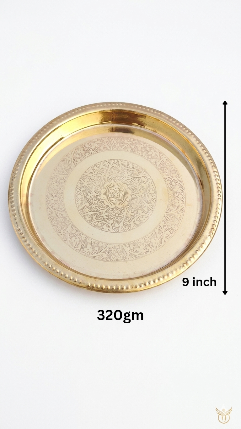Premium Brass Pooja Thali with Elegant Floral Design – 4 Sizes Available
