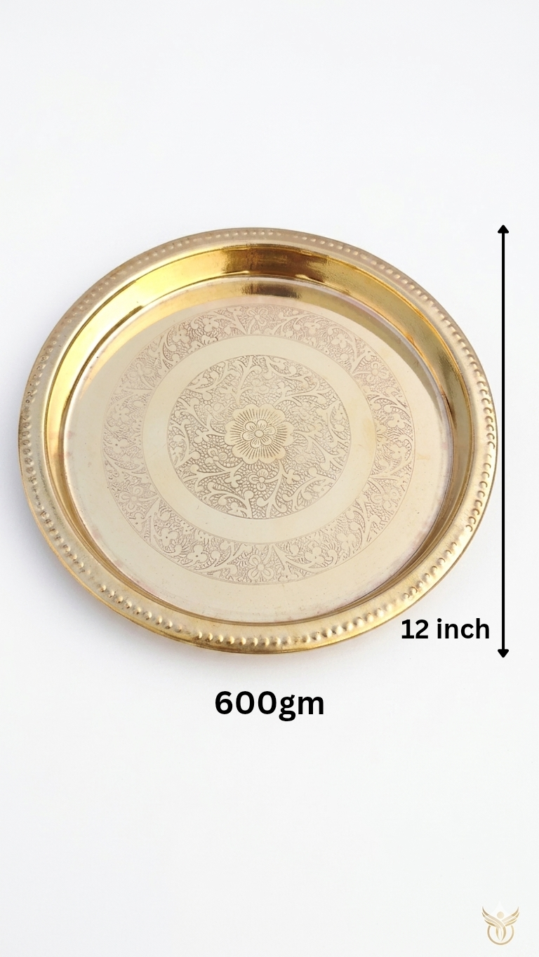 Premium Brass Pooja Thali with Elegant Floral Design – 4 Sizes Available