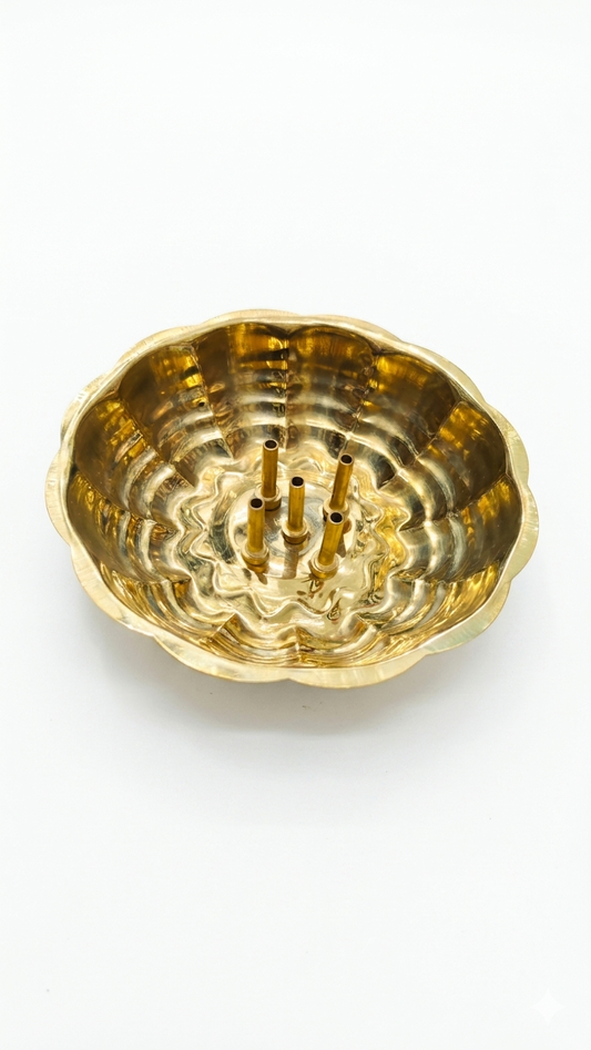 Brass Flower Agarbatti Stand (5 Hole) for Pooja & Decor