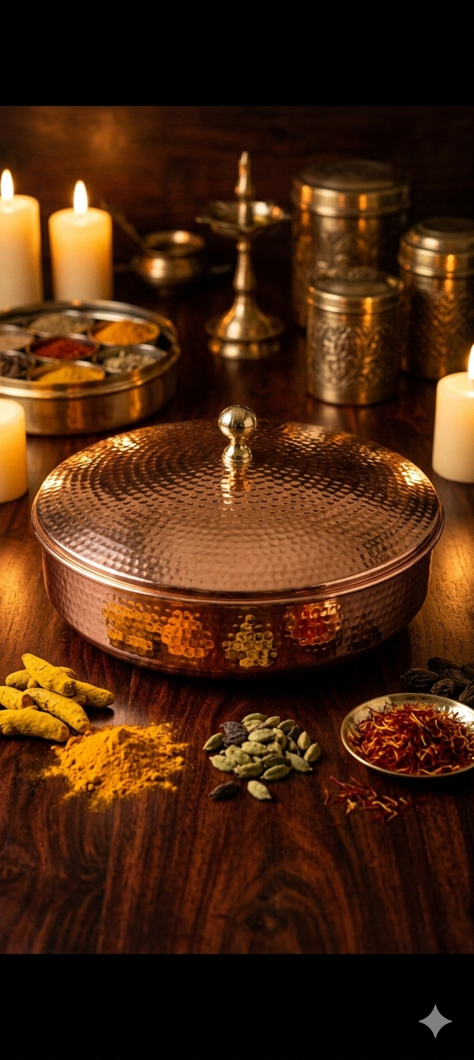 Heavy Copper Kadhai with Lid – Traditional Cookware