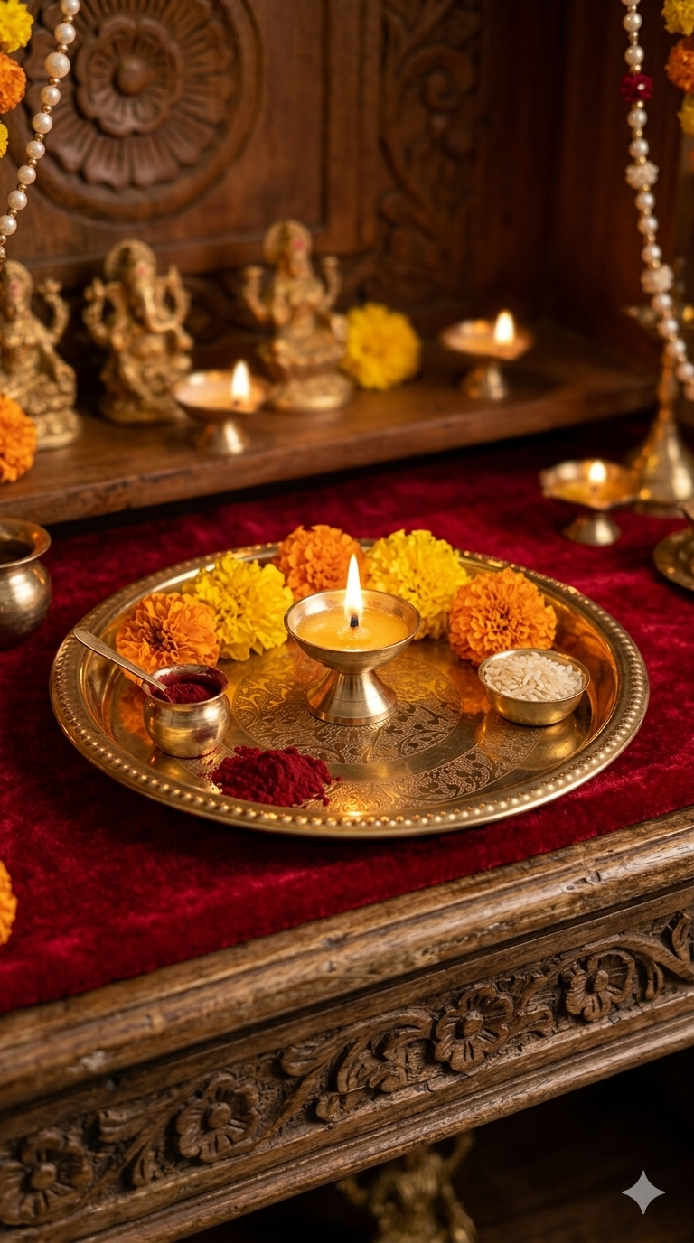 Premium Brass Pooja Thali with Elegant Floral Design – 4 Sizes Available