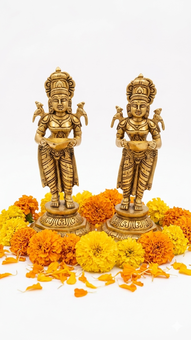 Premium Brass Deep Laxmi Pair with Diya Holder for Pooja & Decor