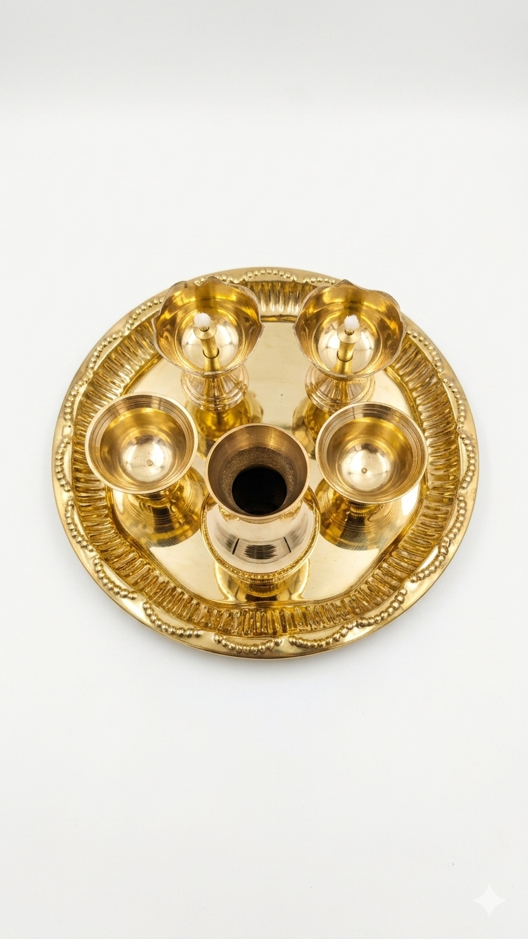 Traditional Brass Joint Arthi Set for Pooja | Complete Brass Aarti Thali Set
