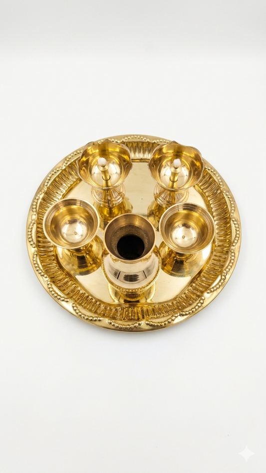 Traditional Brass Joint Arthi Set for Pooja | Complete Brass Aarti Thali Set