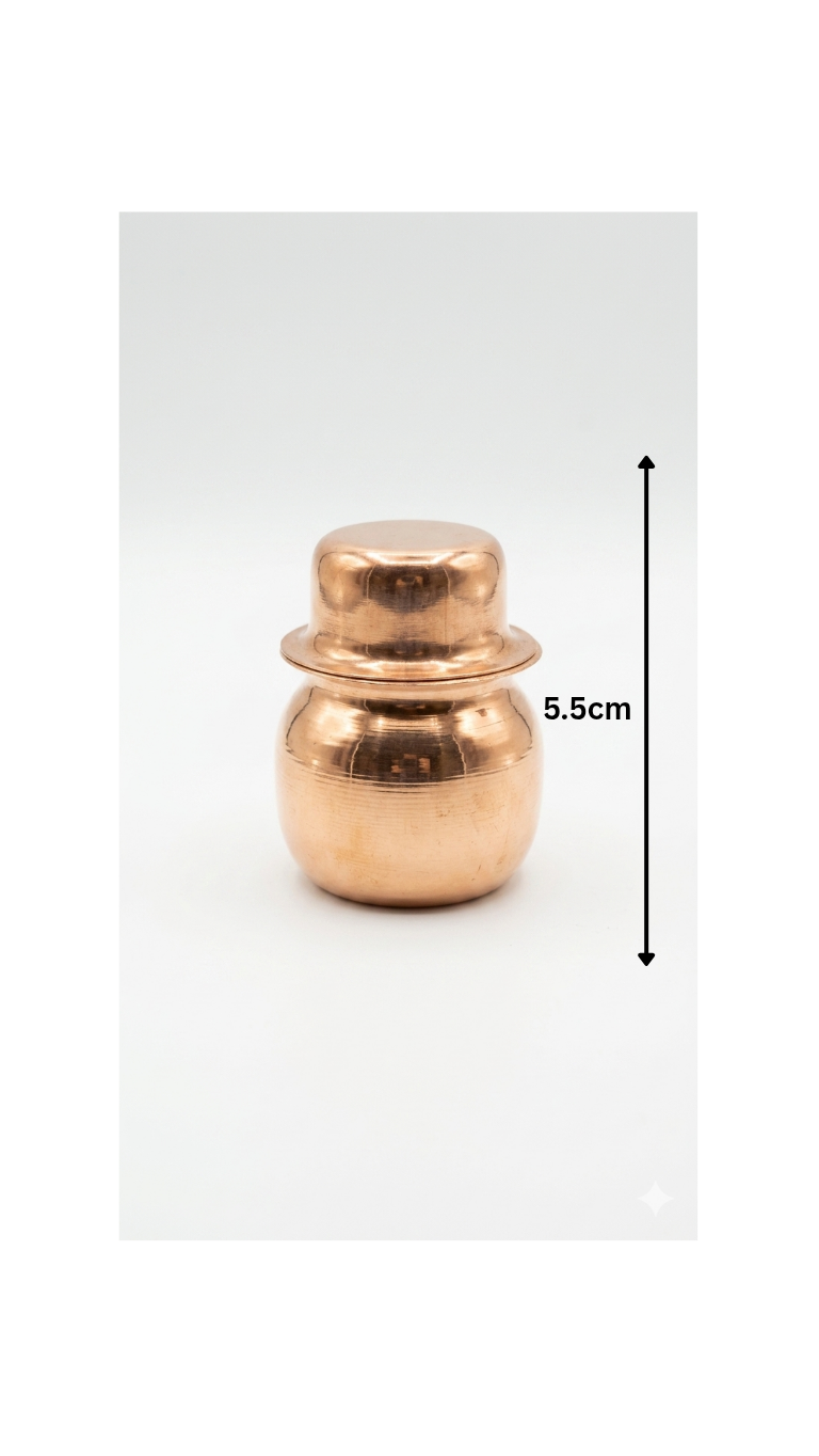 Pure Copper Jal Kalash Wati for Pooja | Small Size Copper Pot with Lid
