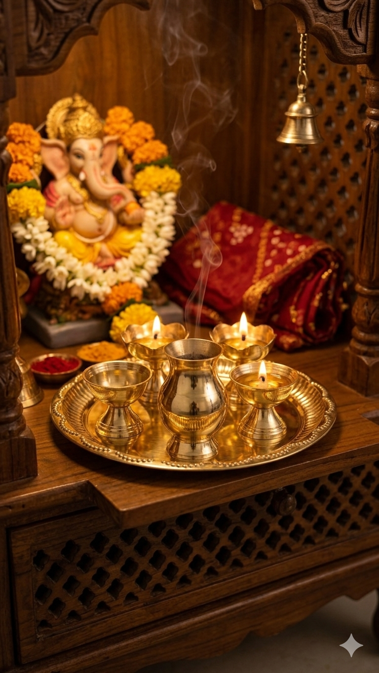 Traditional Brass Joint Arthi Set for Pooja | Complete Brass Aarti Thali Set