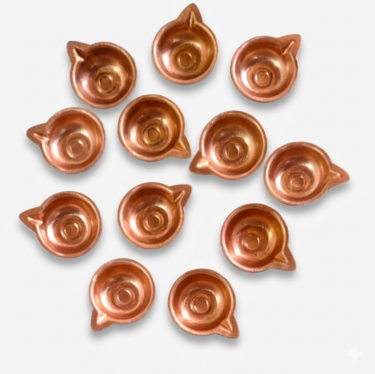 Copper Deepdaan Diya Set of 12 for Adhikmas | Traditional Copper Diyas