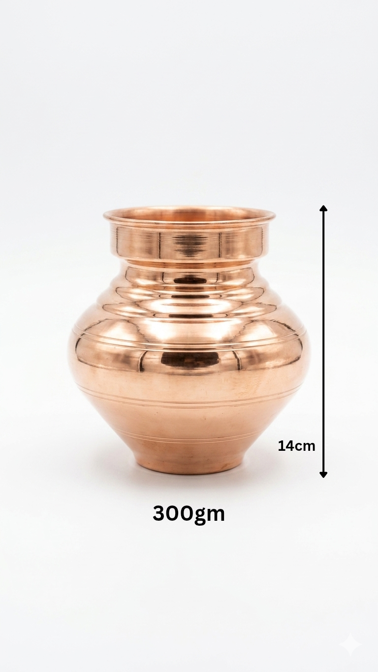 Premium Copper Kalash (4 Sizes Available) – Pure Copper Pooja Kalash for Mandir & Rituals