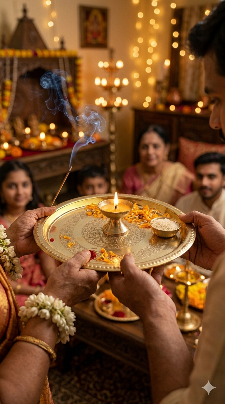Premium Brass Pooja Thali with Elegant Floral Design – 4 Sizes Available