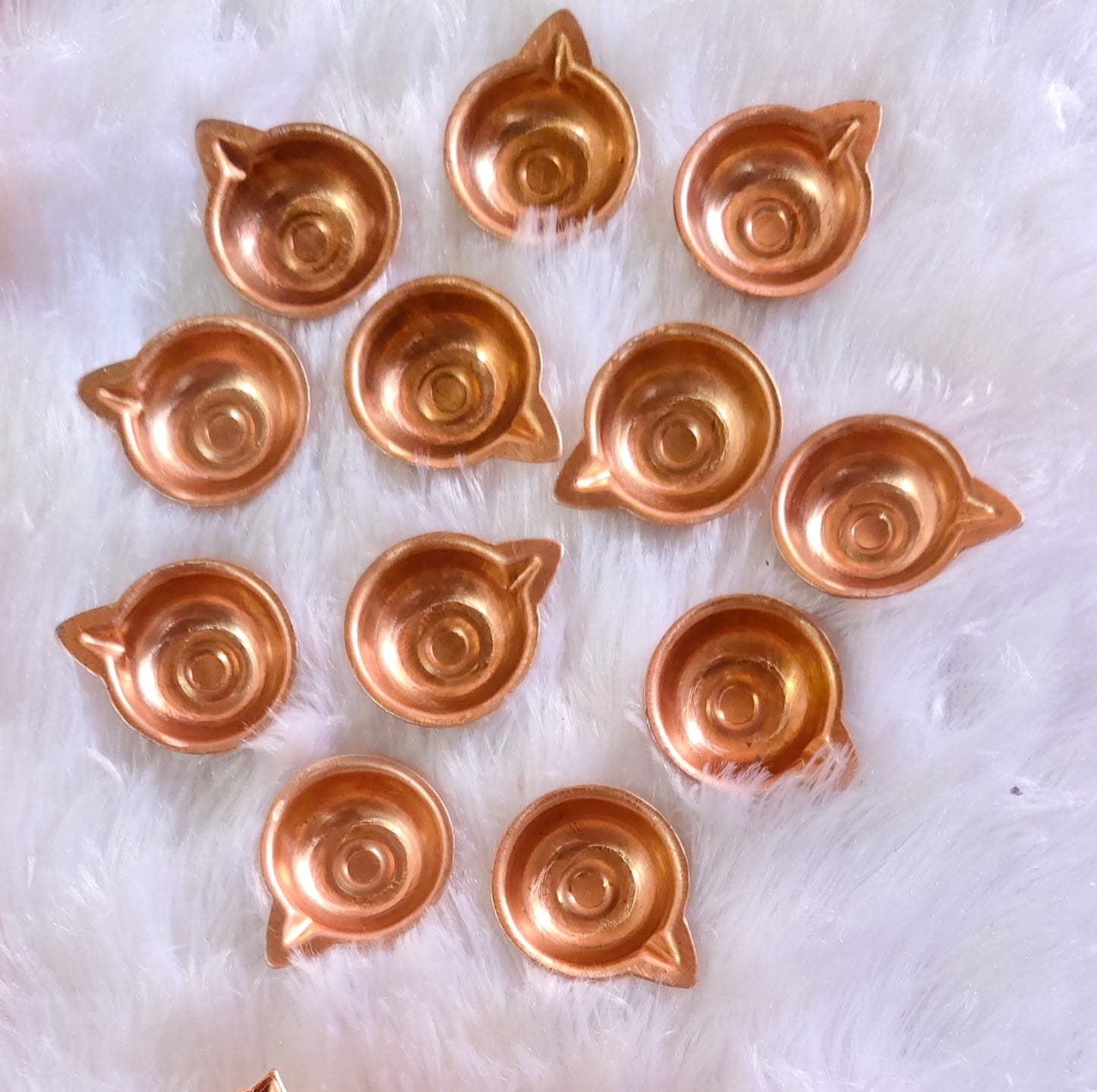 Copper Deepdaan Diya Set of 12 for Adhikmas | Traditional Copper Diyas