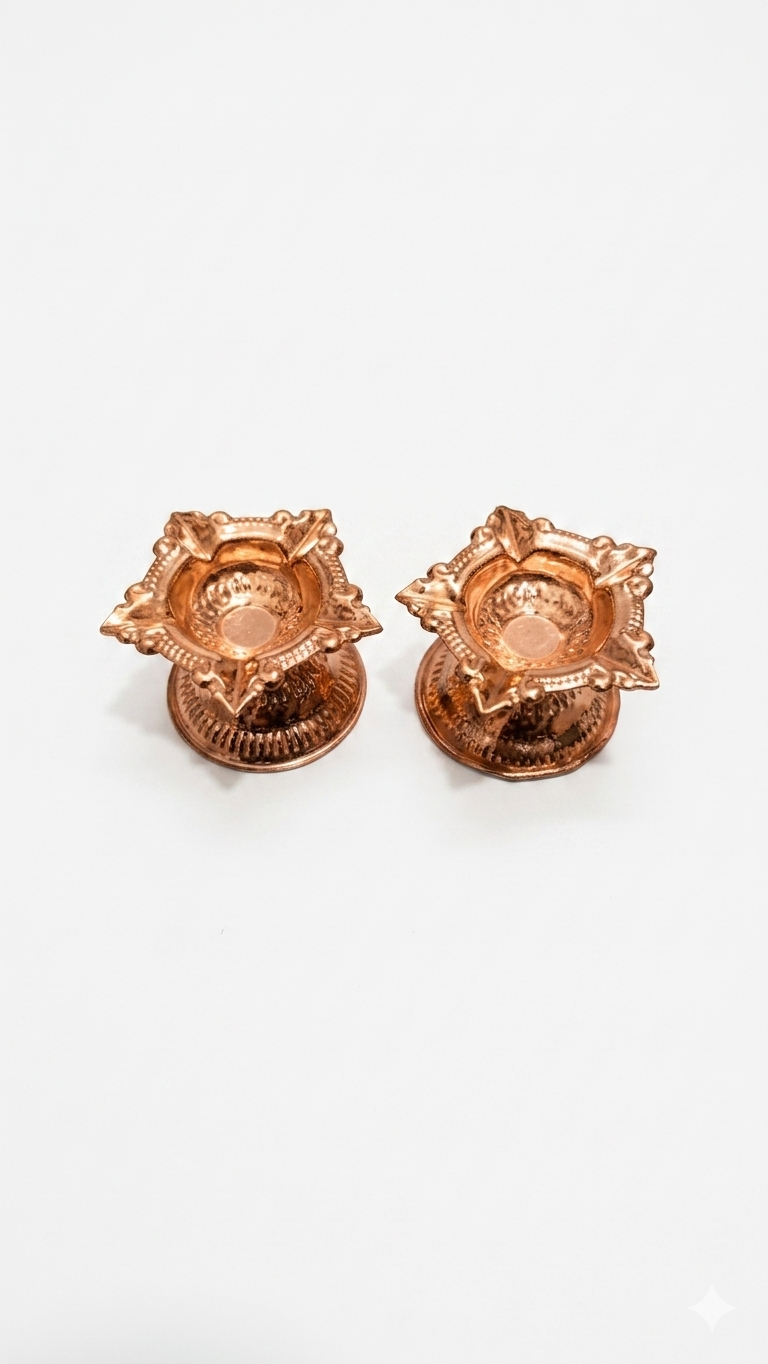 Traditional Copper Design Diya for Adhikmas | Decorative Copper Deepak
