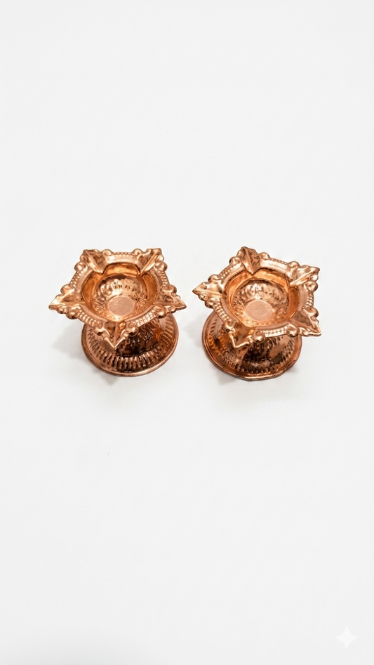 Traditional Copper Design Diya for Adhikmas | Decorative Copper Deepak