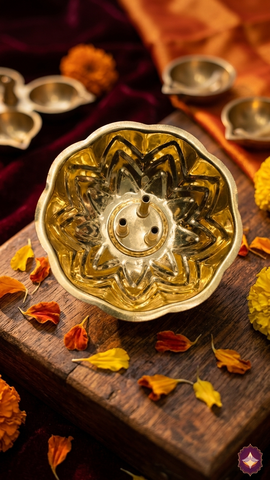 Brass Flower Agarbatti Stand (3 Hole) for Pooja & Daily Use