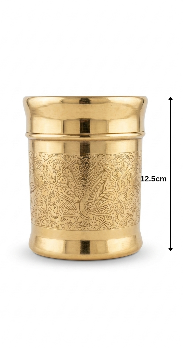 Brass Peacock Design Container Set of 3 – Traditional Storage Jars for Pooja & Kitchen