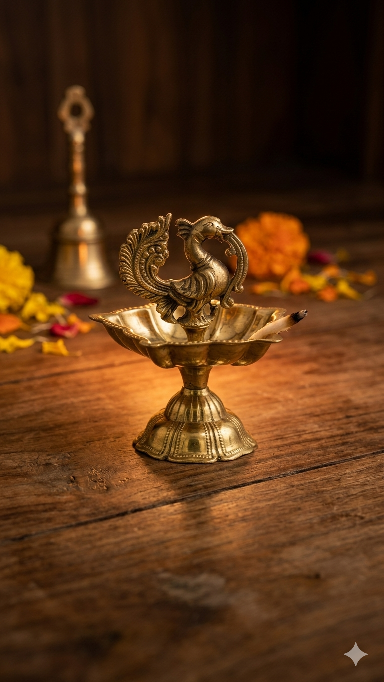 Brass Peacock Deep – Traditional Peacock Design Pooja Diya