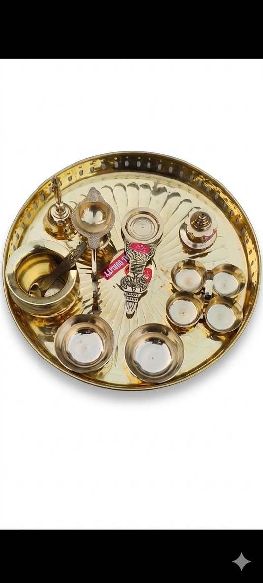 Premium Brass Pooja Thali Set with Complete Accessories