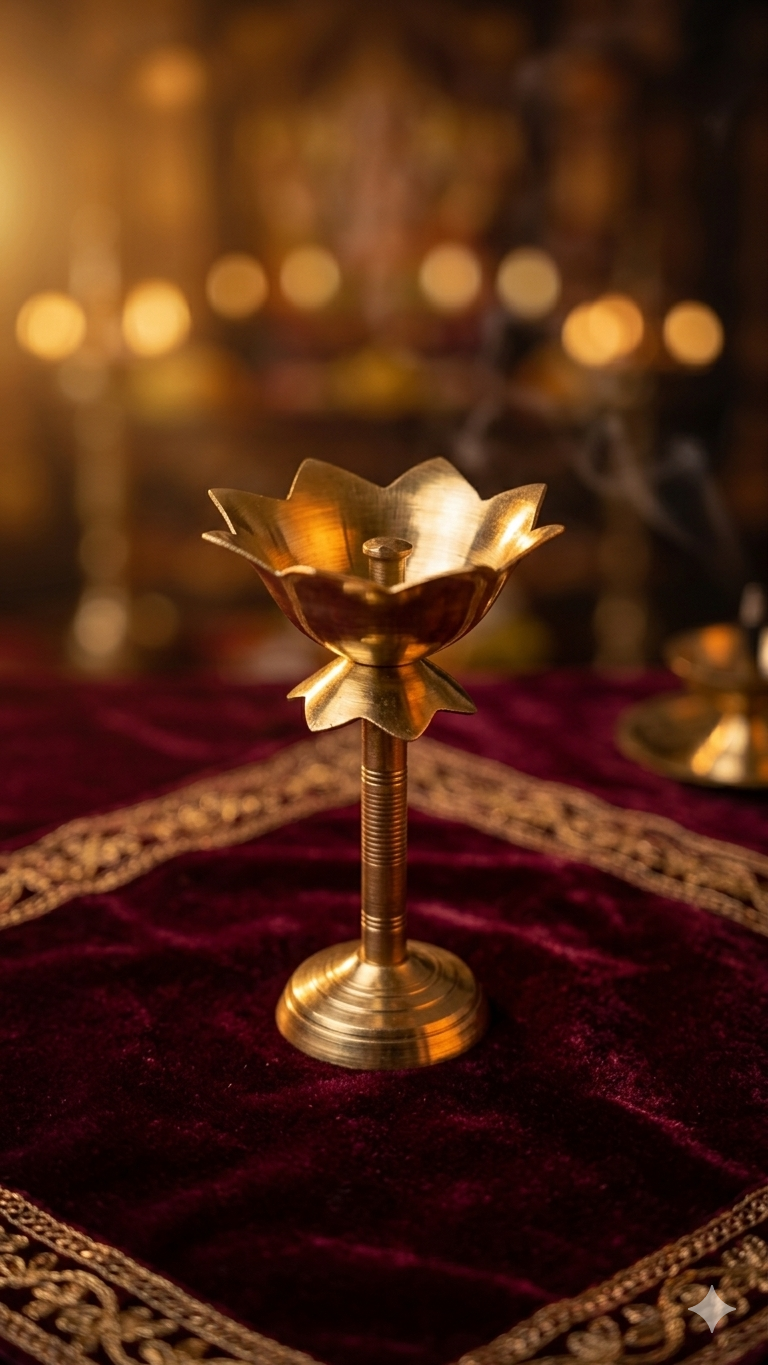 Brass Kamal Deep Stand – Lotus Design Pooja Diya Stand