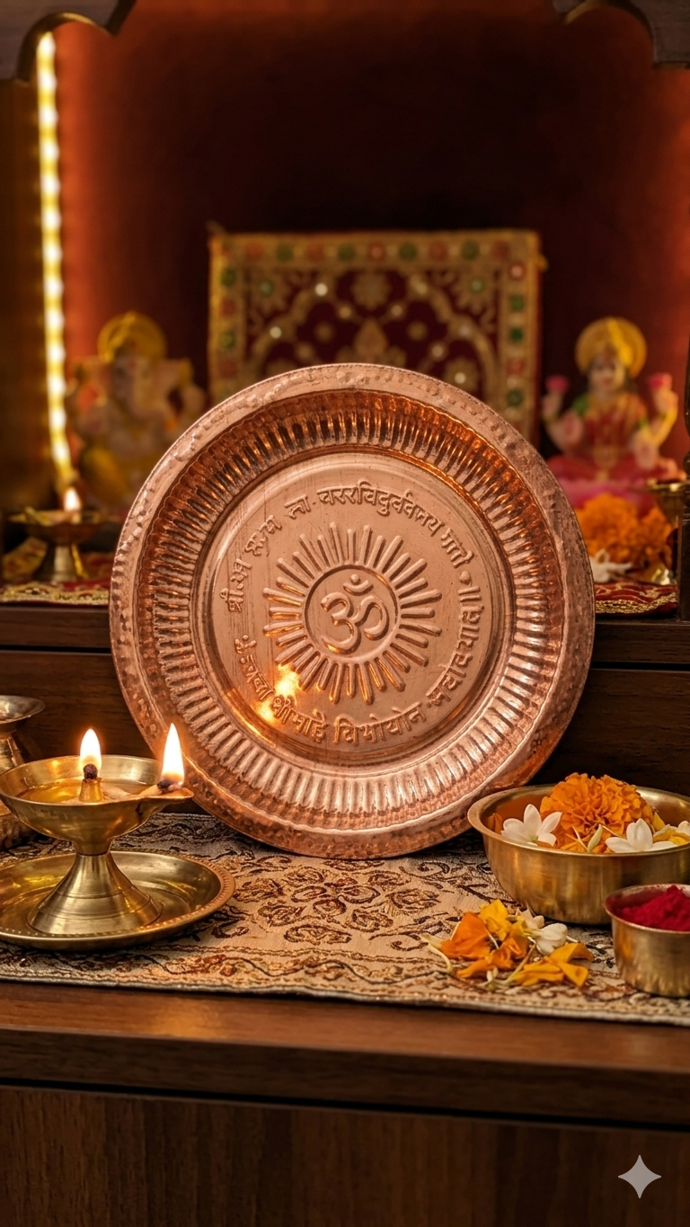 Copper Aum Design Plate for Adhikmas | Traditional Copper Pooja Thali