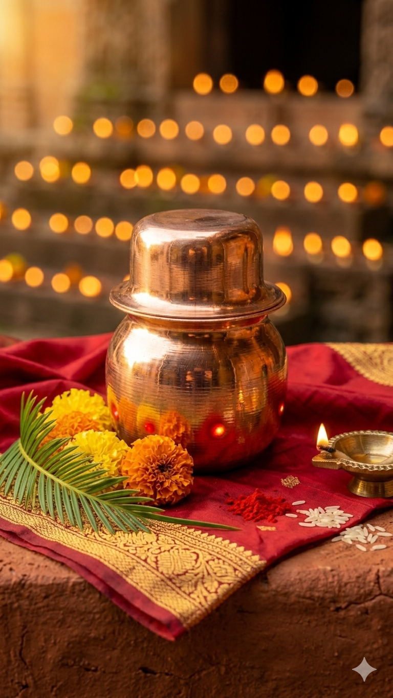Pure Copper Jal Kalash Wati for Pooja | Small Size Copper Pot with Lid
