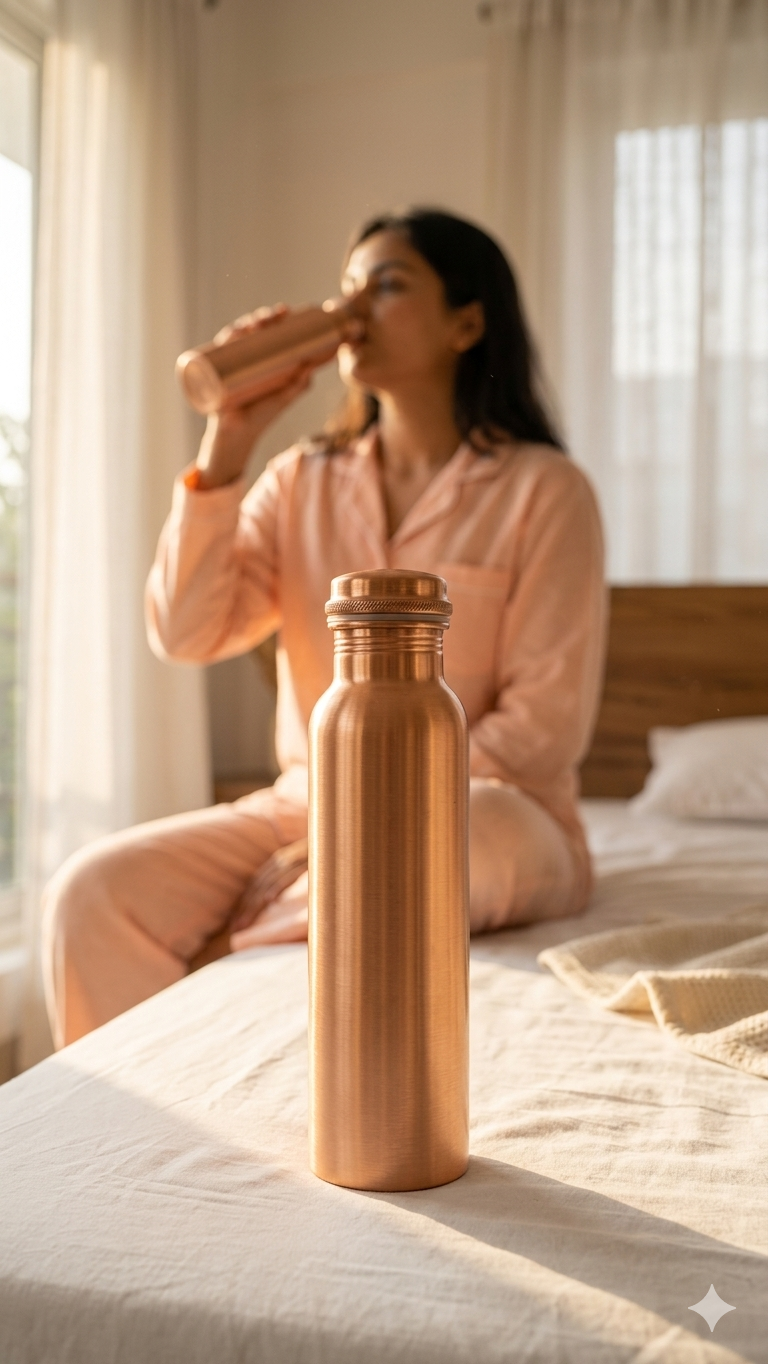 Pure Copper Water Bottle – Ayurvedic Health Bottle for Daily Use (Leak-Proof)