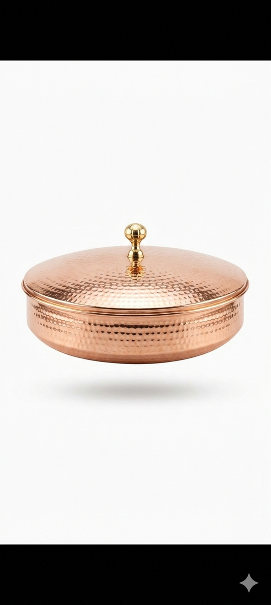 Heavy Copper Kadhai with Lid – Traditional Cookware