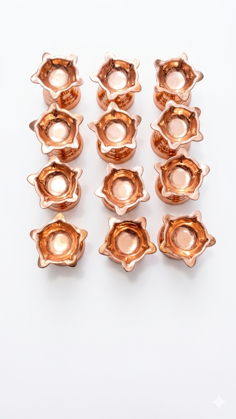 Pure Copper Adhikmas Diya for Pooja | Pack Of 12 pieces