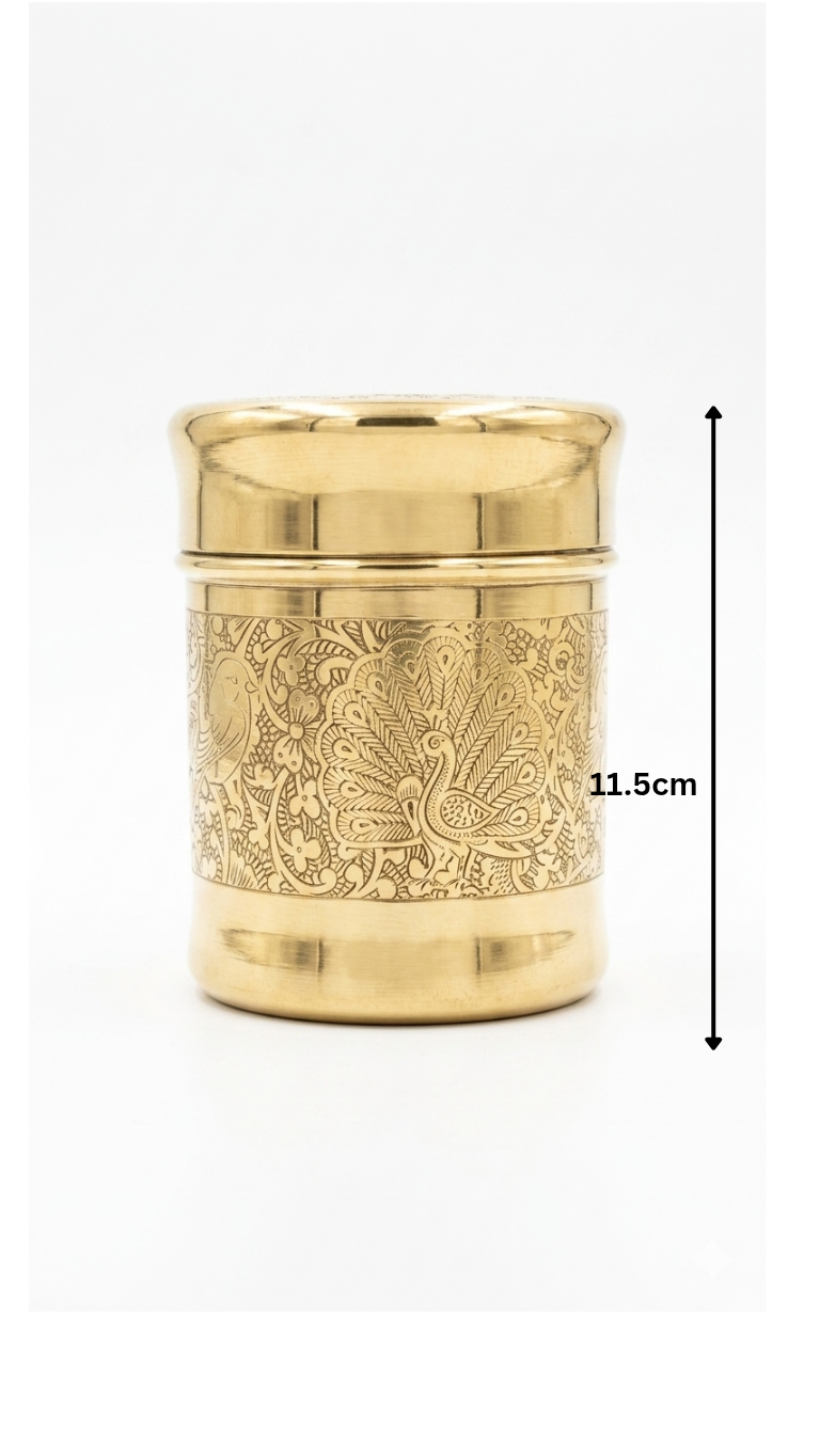 Brass Peacock Design Container Set of 3 – Traditional Storage Jars for Pooja & Kitchen