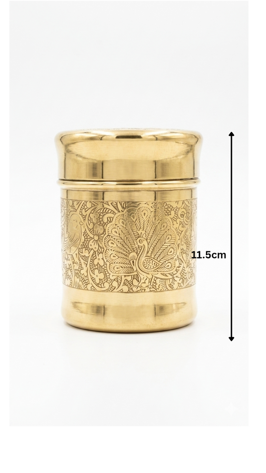 Brass Peacock Design Container Set of 3 – Traditional Storage Jars for Pooja & Kitchen