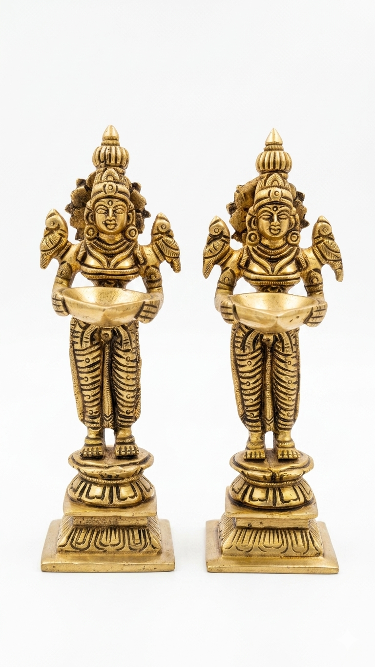 Heavy Brass Deep Laxmi Pair (Small Size) – 1.6 kg for Pooja & Decor.