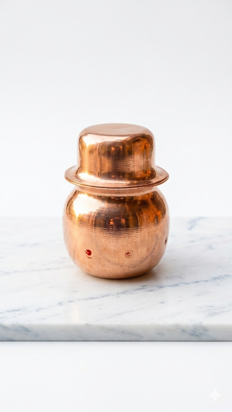 Pure Copper Jal Kalash Wati for Pooja | Small Size Copper Pot with Lid